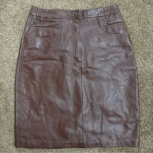 Women's Brown Leather Skirt Size 10 Pencil Straight VTG 90s Y2K Capsule Pockets